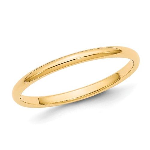 2mm D Shaped Wedding Band, 9k Gold, 18k Gold & Platinum