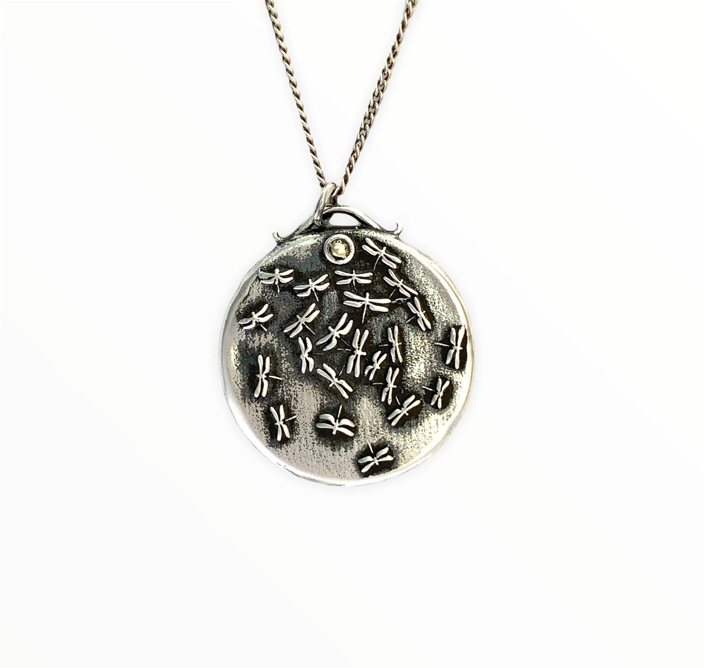 Dragonfly Round Pendant With Gold Inset