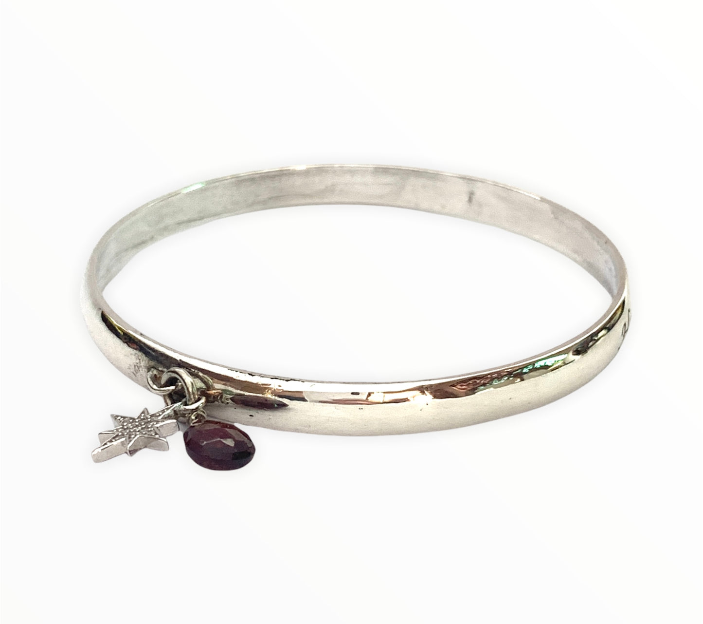 Half Round Engraved Dangle Bangle