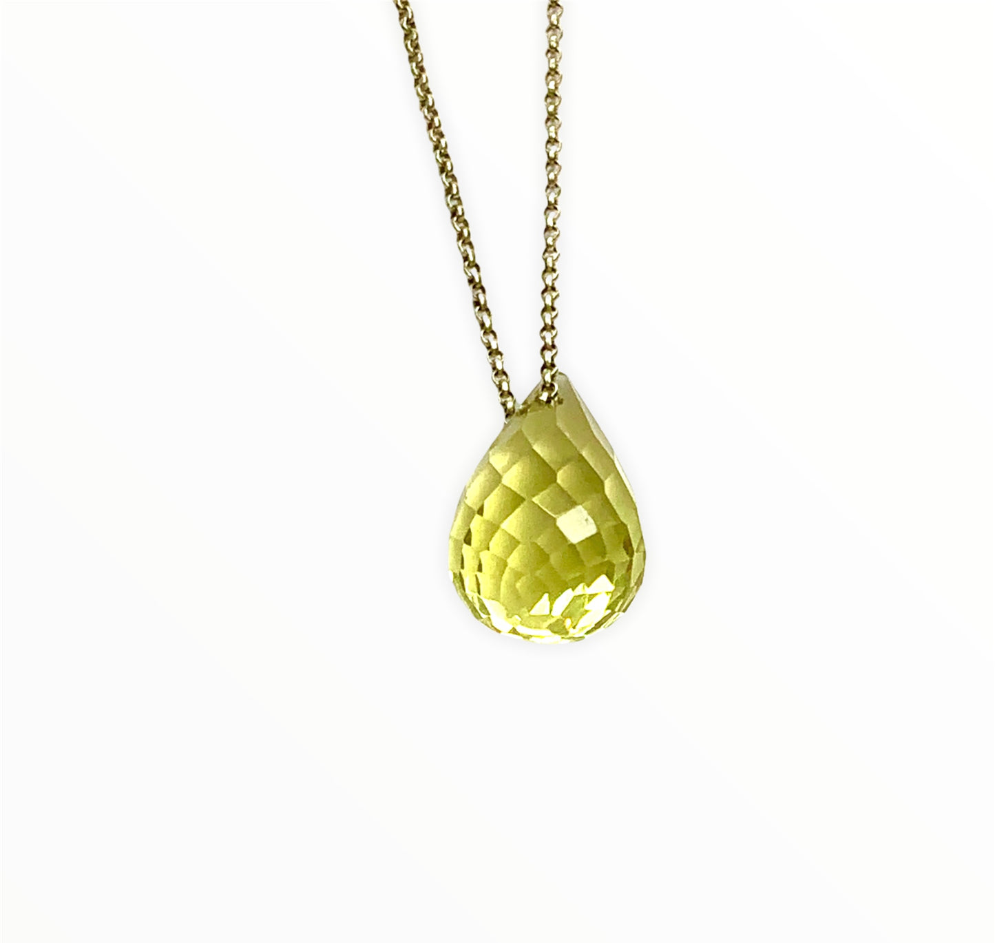 Lemon Quartz Briollette Pendant on silver Chain