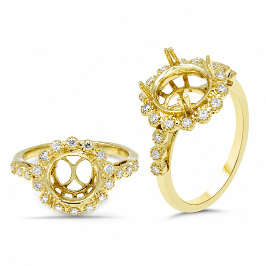 Heirloom Milgrain Halo Mount in yellow gold