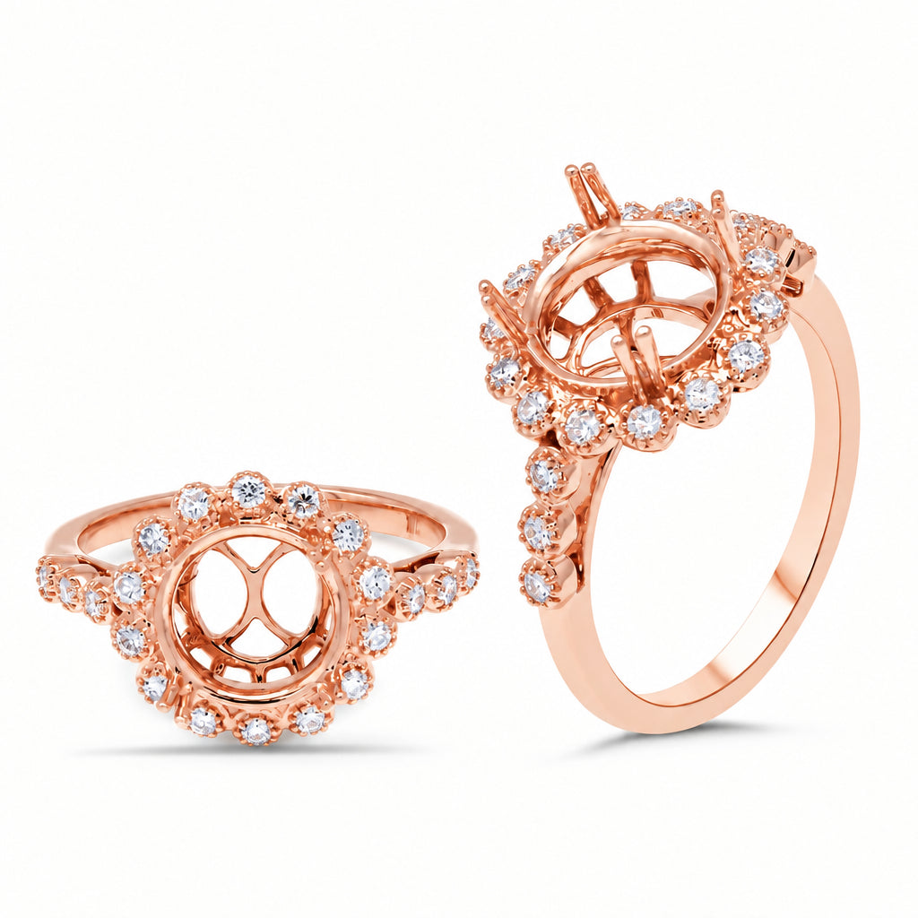 Heirloom Milgrain Halo Mount in rose gold