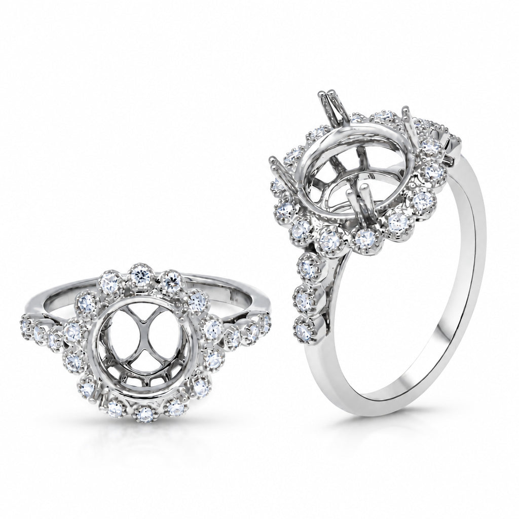Heirloom Milgrain Halo Mount in white gold