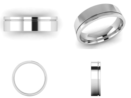 7mm Gents Engraved Line Wedding Band